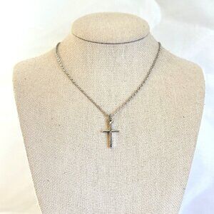 VTG Solid Sterling Silver 925 Cross Cable Link Pendant Necklace Size 15'' Length